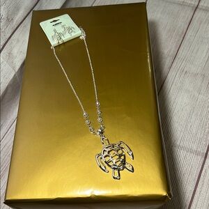 Silver turtle pendant necklace with matching earrings
